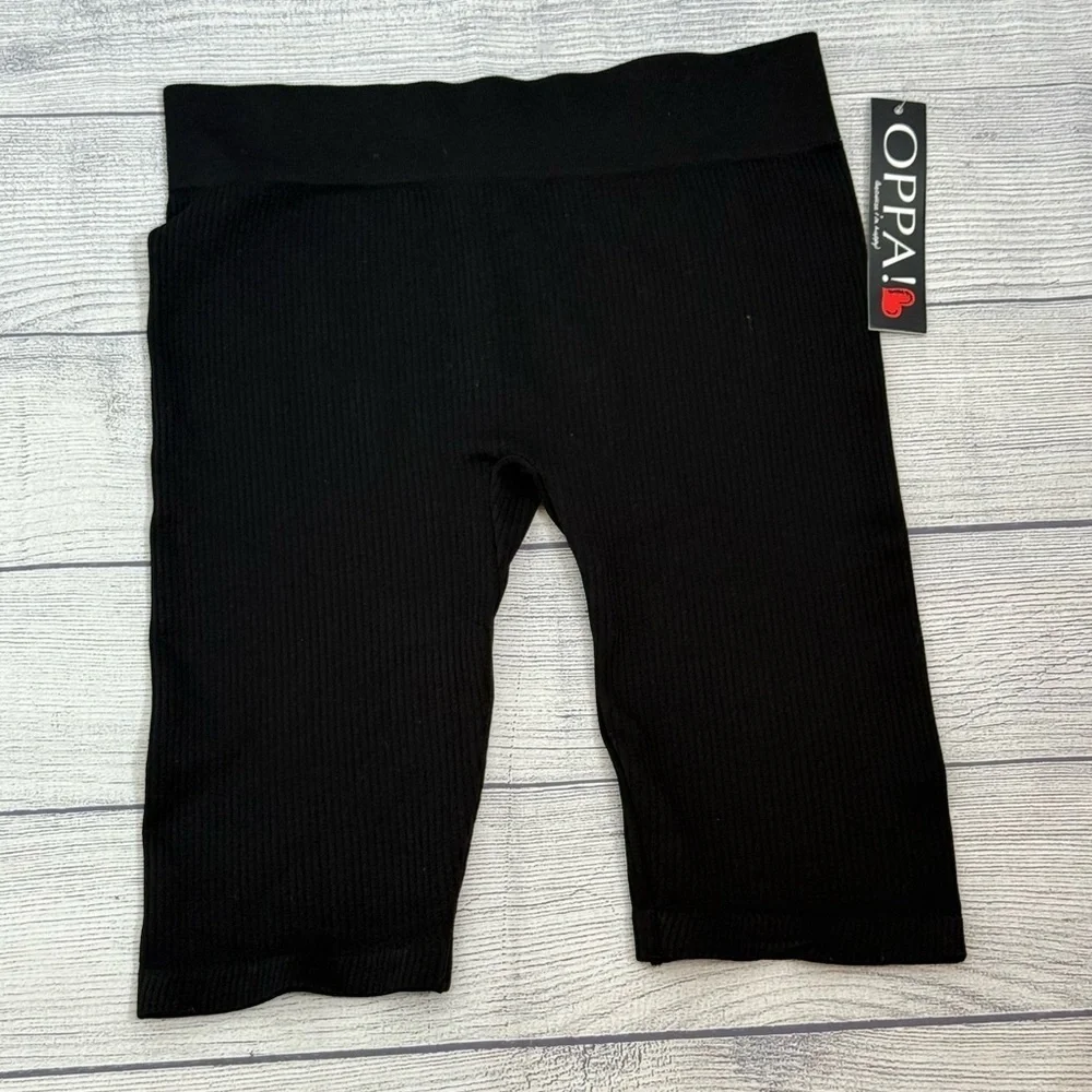 OPPAI Black Ribbed Biker Shorts | Size S/M | Stretchy Lounge Basics